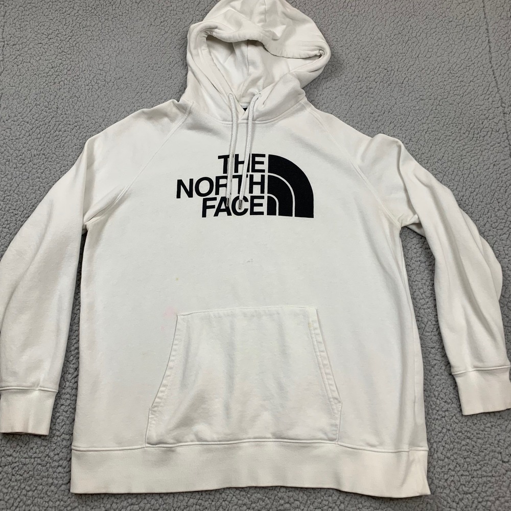 The North Face Hoodie Womens XL White Cotton Blend‎ Logo Pullover Sweatshirt
